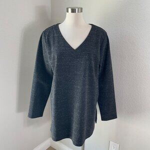 NEW J Jill Wearever Womens Large Long Sleeve Blackspeck V Neck Tunic Top Shirt